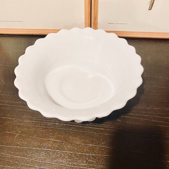 Vintage Fenton White Hobnail Scalloped Milk Glass Fruit Bowl MCM Art Deco - Picture 10 of 12